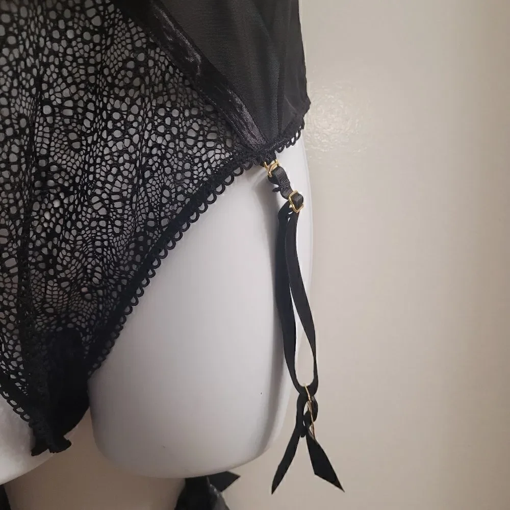 Ooh la la cheri black lace teddy with garter